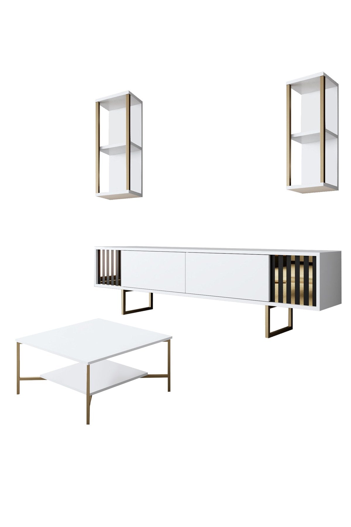 Furniture sets - Furniture set White - Gold - Gold Line - Coffee table + TV Furniture - Dimehouse