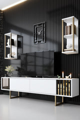 Furniture sets - Furniture set White - Gold - Gold Line - Coffee table + TV Furniture - Dimehouse