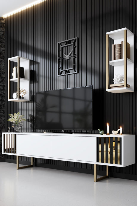 Furniture sets - Furniture set White - Gold - Gold Line - Coffee table + TV Furniture - Dimehouse