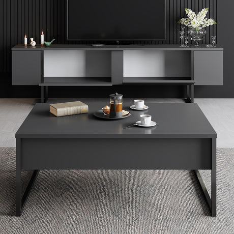 Furniture Sets - Furniture Set Anthracite Luxury - Coffee Table + TV Furniture - Black Frame - Dimehouse