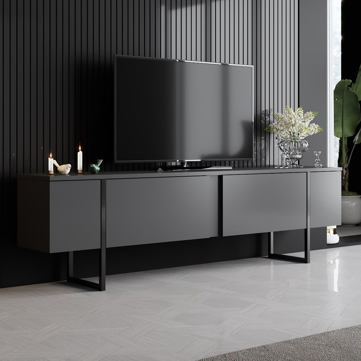 Furniture Sets - Furniture Set Anthracite Luxury - Coffee Table + TV Furniture - Black Frame - Dimehouse
