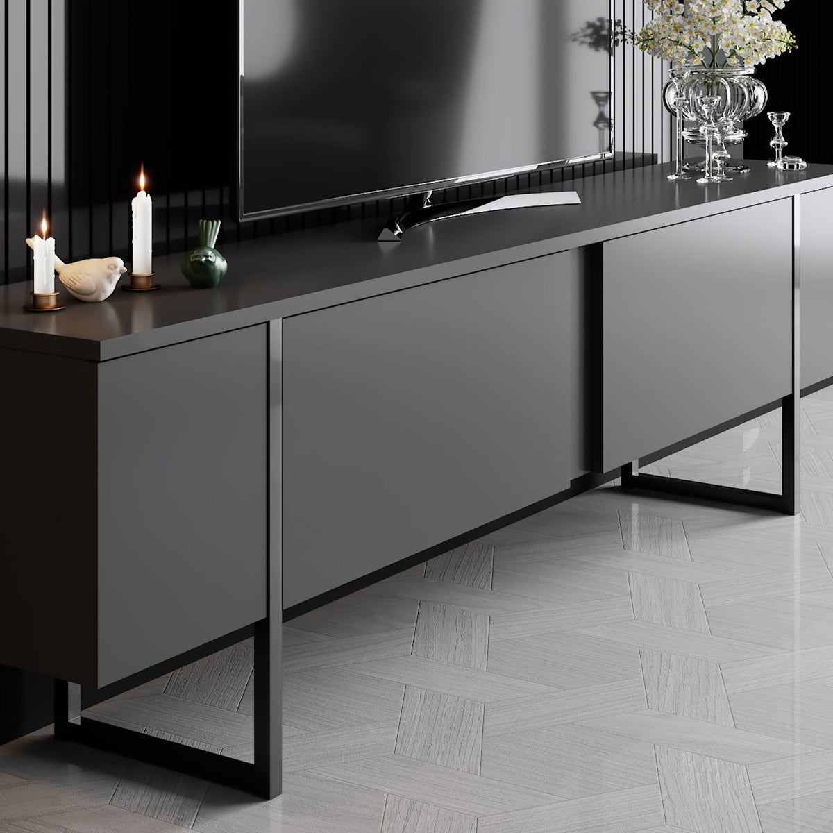 Furniture Sets - Furniture Set Anthracite Luxury - Coffee Table + TV Furniture - Black Frame - Dimehouse