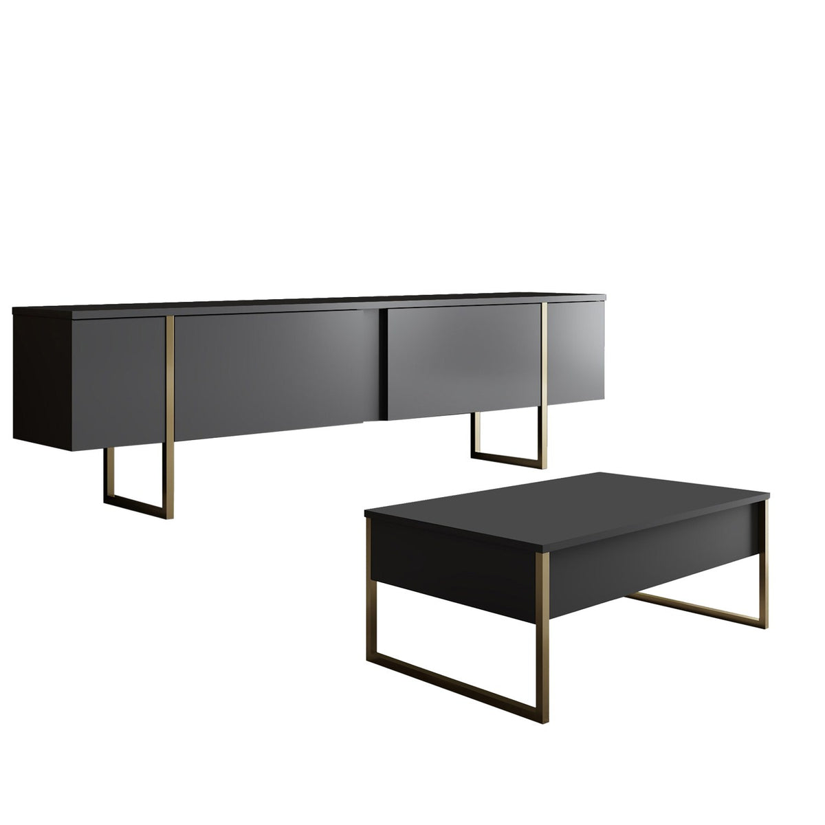 Furniture Sets - Furniture Set Anthracite Luxury - Coffee Table + TV Furniture - Golden Frame - Dimehouse