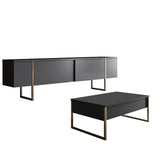 Furniture Sets - Furniture Set Anthracite Luxury - Coffee Table + TV Furniture - Golden Frame - Dimehouse