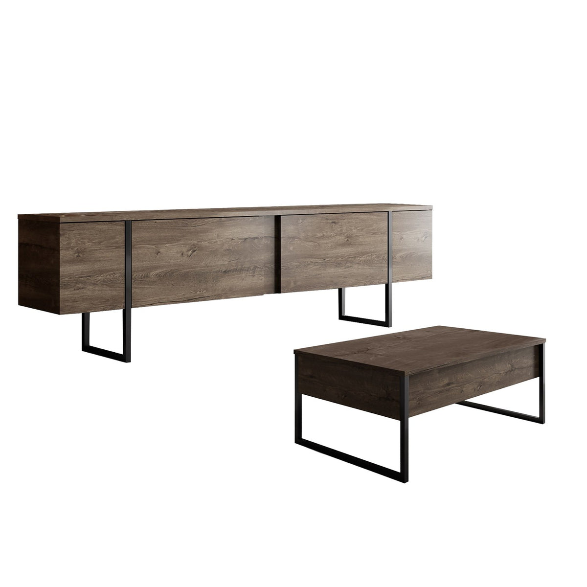 Furniture Sets - Furniture Set Walnut Luxury - Coffee Table + TV Furniture - Black Frame - Dimehouse