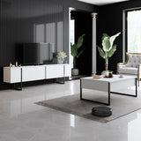 Furniture Sets - Furniture Set White Luxury - Coffee Table + TV Furniture - Black Frame - Dimehouse