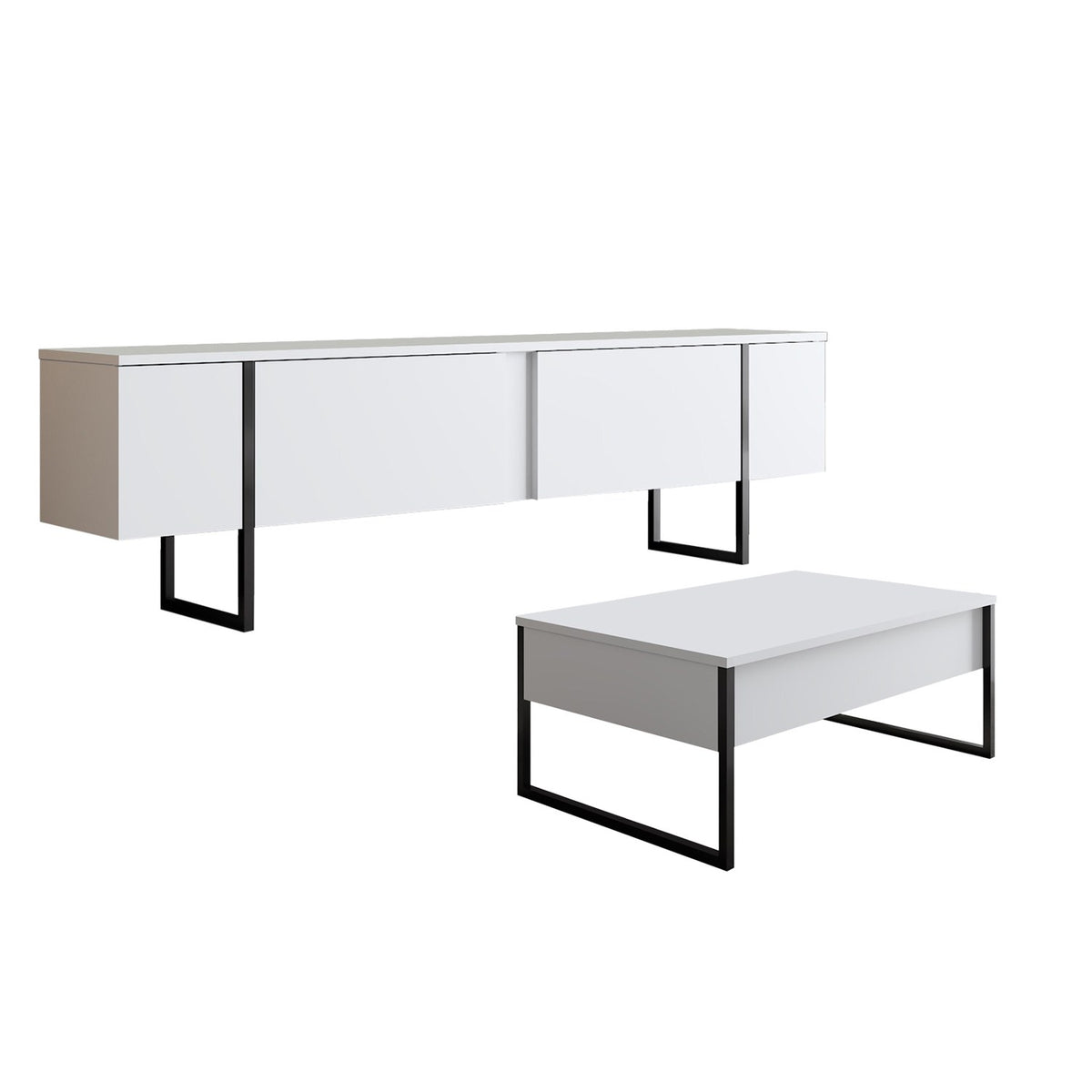 Furniture Sets - Furniture Set White Luxury - Coffee Table + TV Furniture - Black Frame - Dimehouse