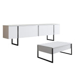 Furniture Sets - Furniture Set White Luxury - Coffee Table + TV Furniture - Black Frame - Dimehouse