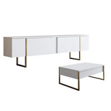 Furniture Sets - Furniture Set White Luxury - Coffee Table + TV Furniture - Golden Frame - Dimehouse