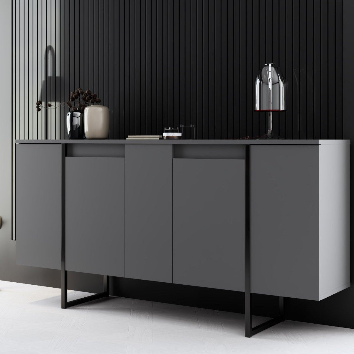 Sideboards - Modern Sideboard Anthracite Luxury 160x80x35 - Black Frame - Dimehouse