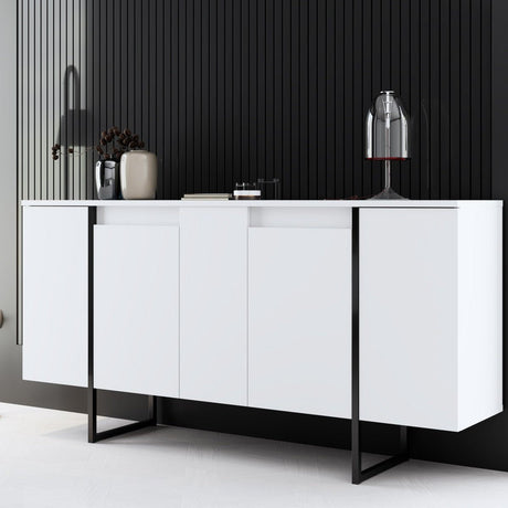Sideboards - Modern Sideboard White Luxury 160x80x35 - Black Frame - Dimehouse