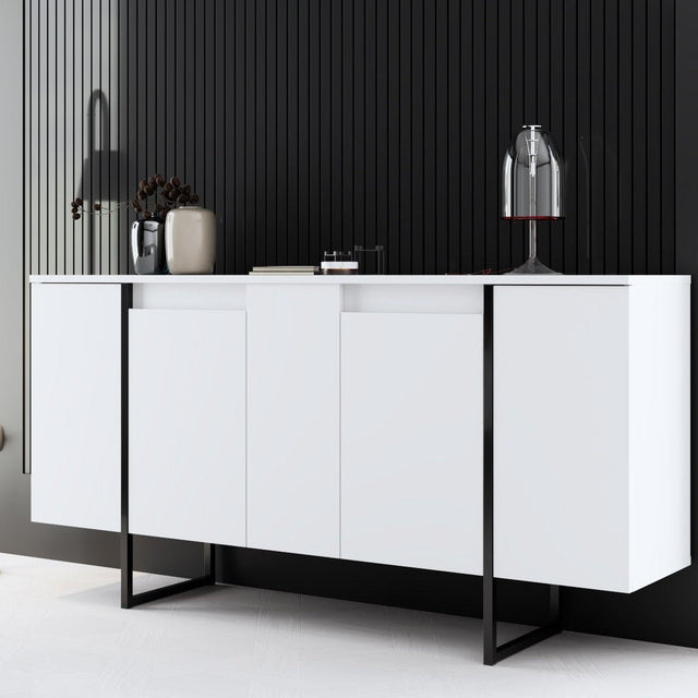 Sideboards - Modern Sideboard White Luxury 160x80x35 - Black Frame - Dimehouse