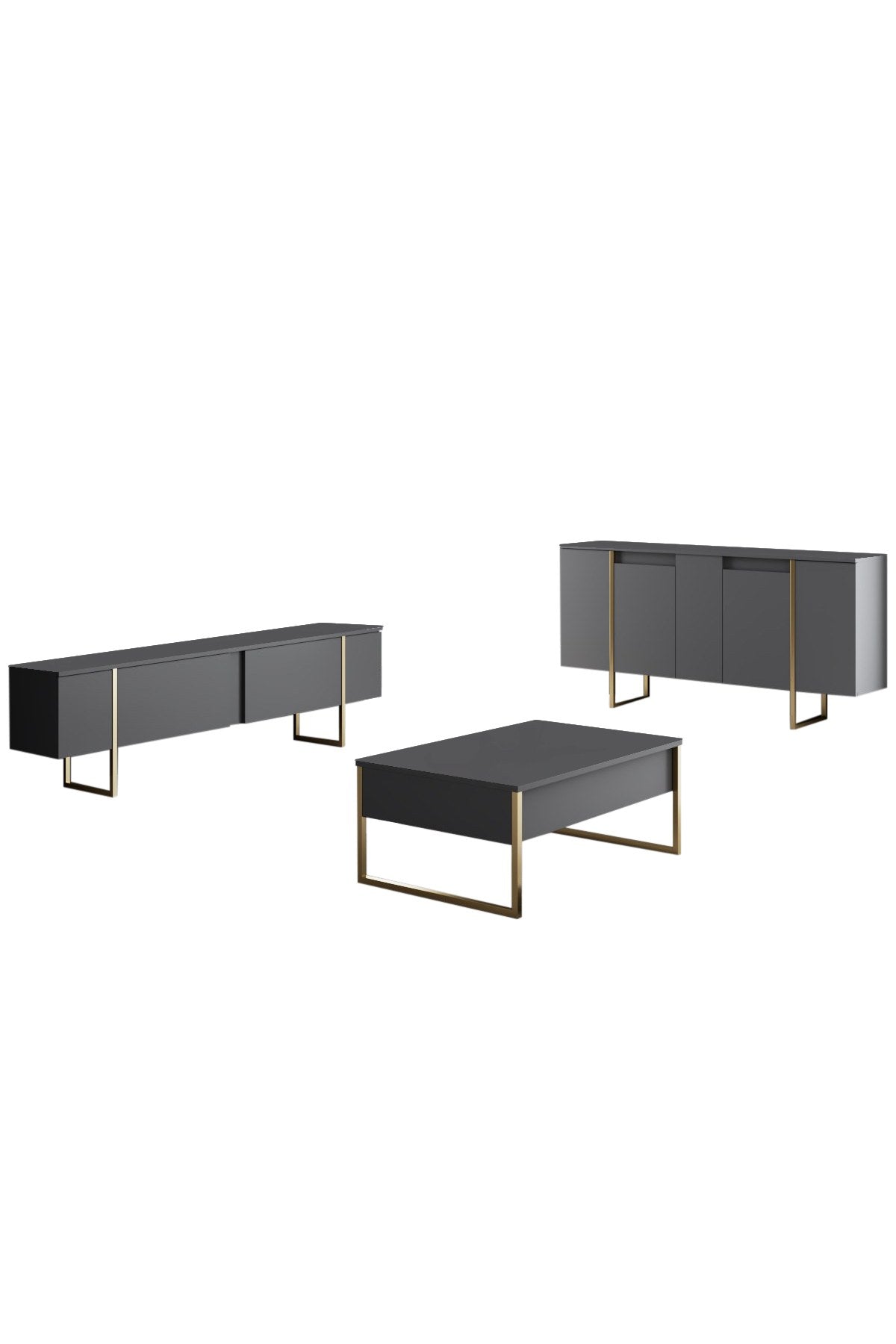 Sideboards - Modern Sideboard Anthracite Luxury 160x80x35 - Golden Frame - Dimehouse