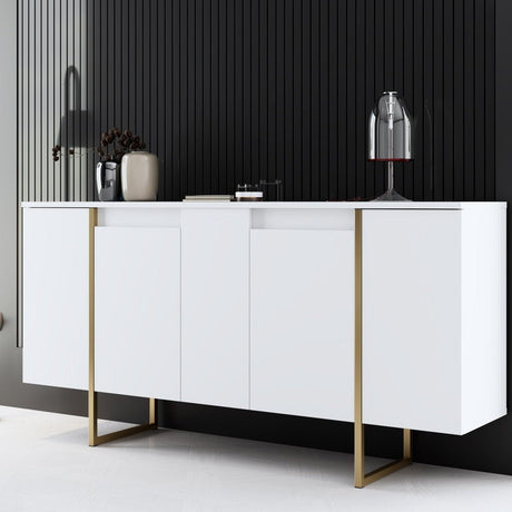 Sideboards - Modern Sideboard White Luxury 160x80x35 - Golden Frame - Dimehouse