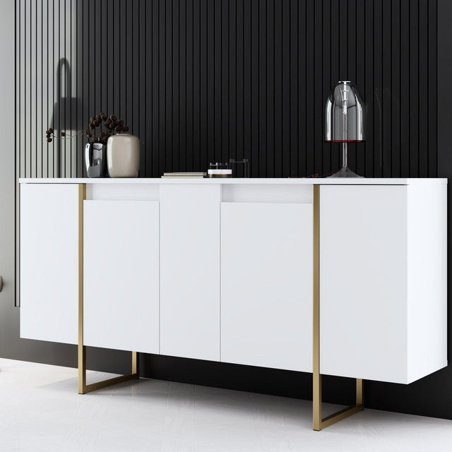 Sideboards - Modern Sideboard White Luxury 160x80x35 - Golden Frame - Dimehouse