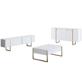 Sideboards - Modern Sideboard White Luxury 160x80x35 - Golden Frame - Dimehouse