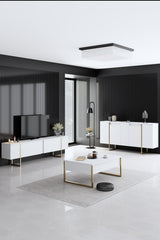 Sideboards - Modern Sideboard White Luxury 160x80x35 - Golden Frame - Dimehouse