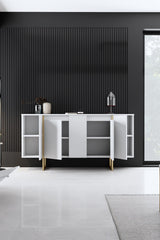 Sideboards - Modern Sideboard White Luxury 160x80x35 - Golden Frame - Dimehouse