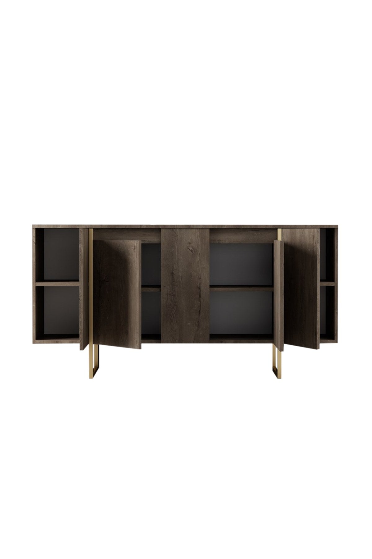 Sideboards - Modern Sideboard Walnut Luxury 160x80x35 - Golden Frame - Dimehouse