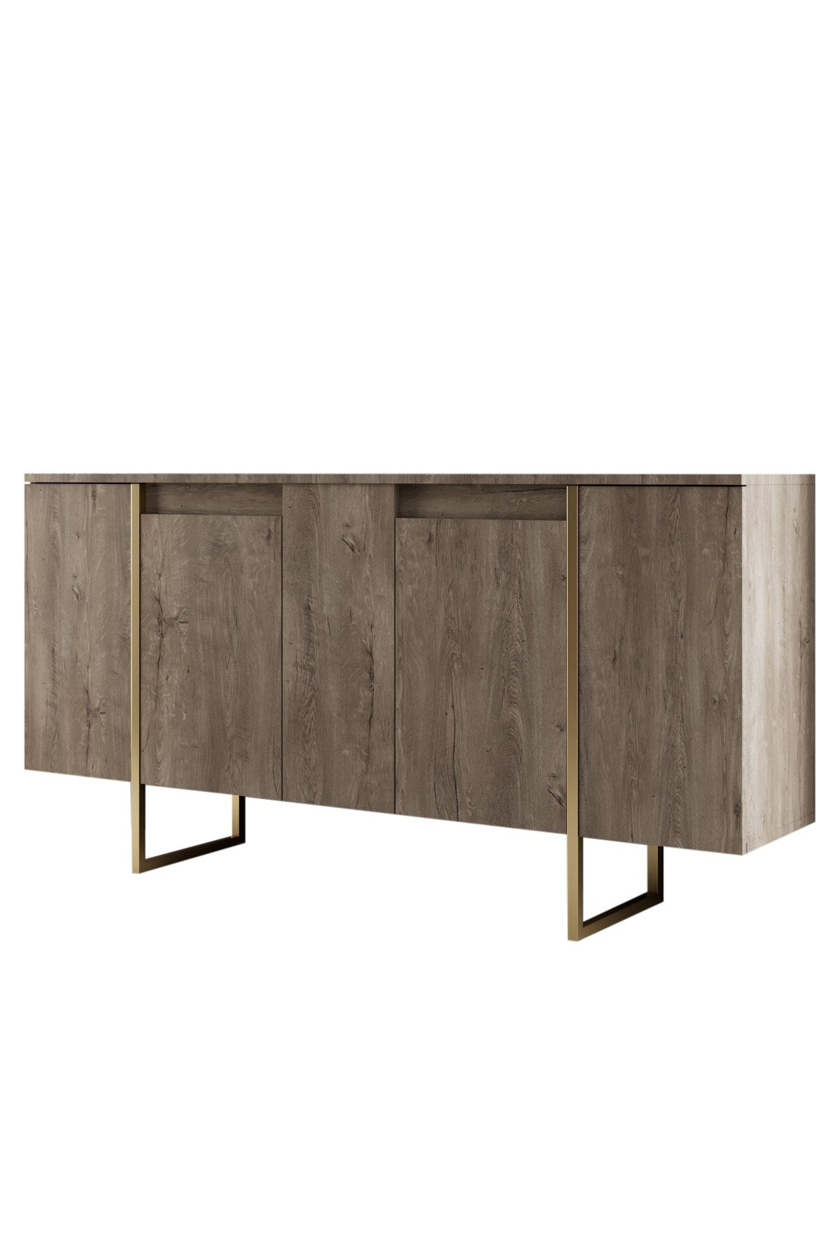 Sideboards - Modern Sideboard Walnut Luxury 160x80x35 - Golden Frame - Dimehouse