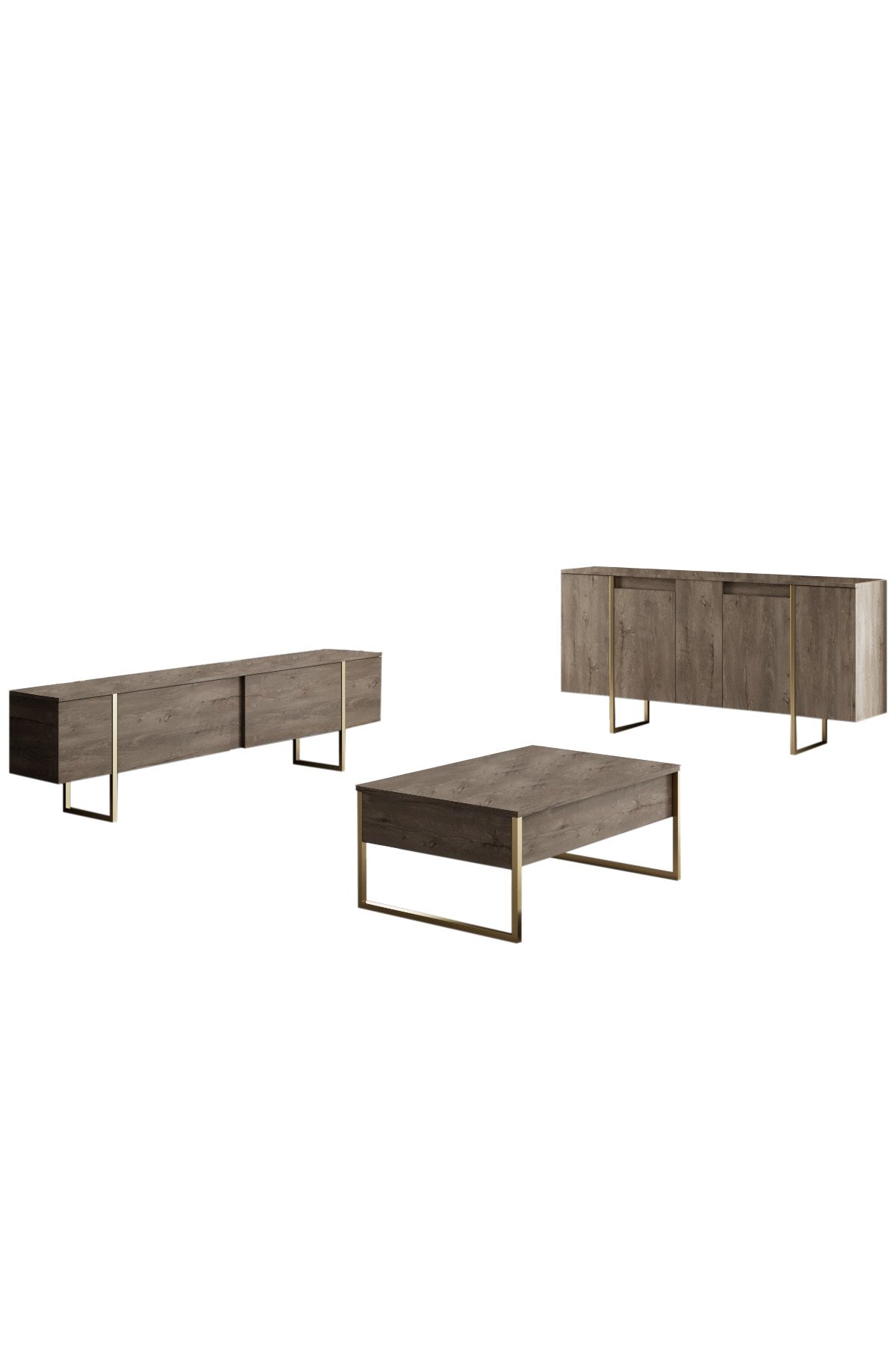 Sideboards - Modern Sideboard Walnut Luxury 160x80x35 - Golden Frame - Dimehouse
