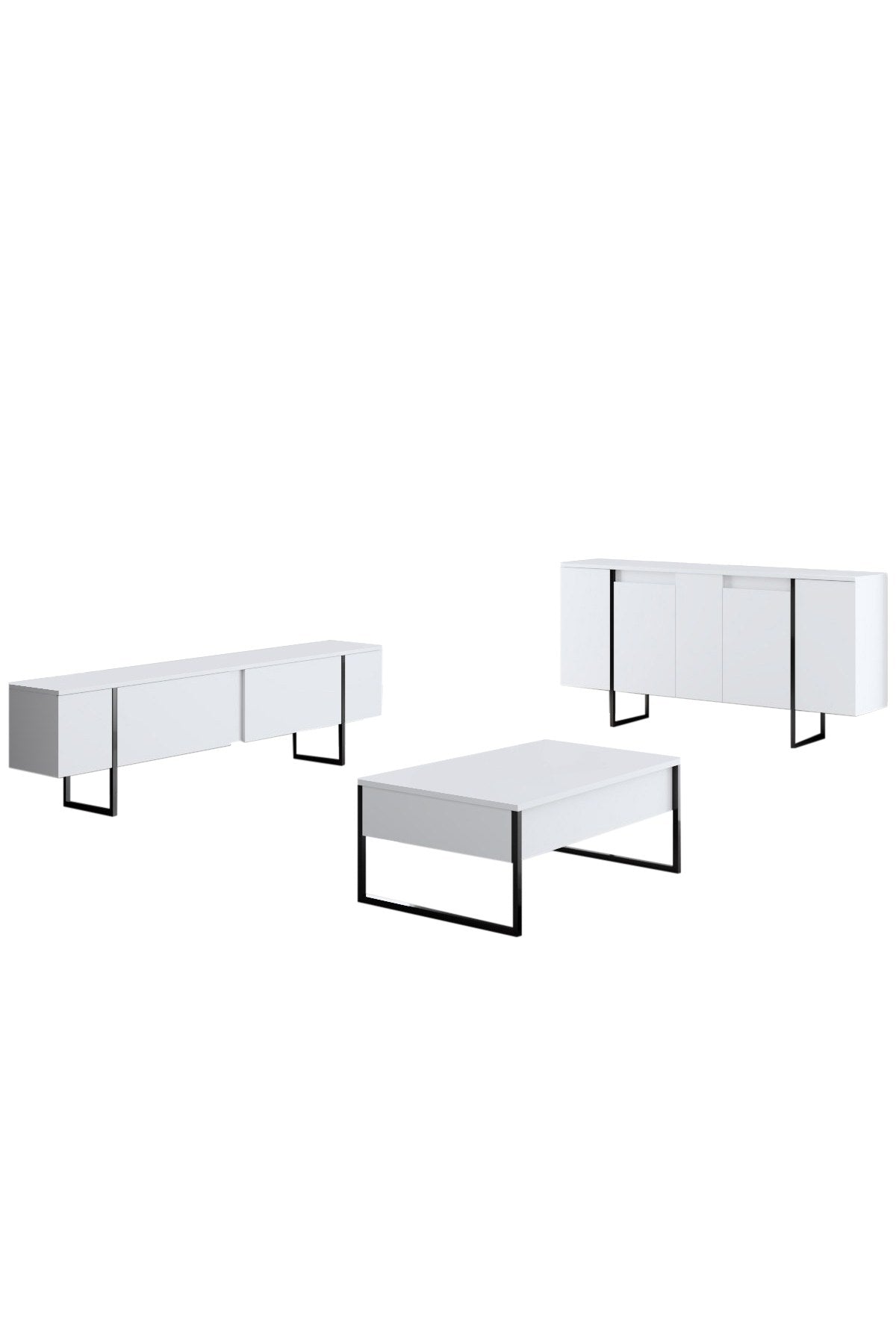 Furniture Sets - Furniture Set White Luxury - Coffee Table + TV Furniture + Dresser - Black Frame - Dimehouse