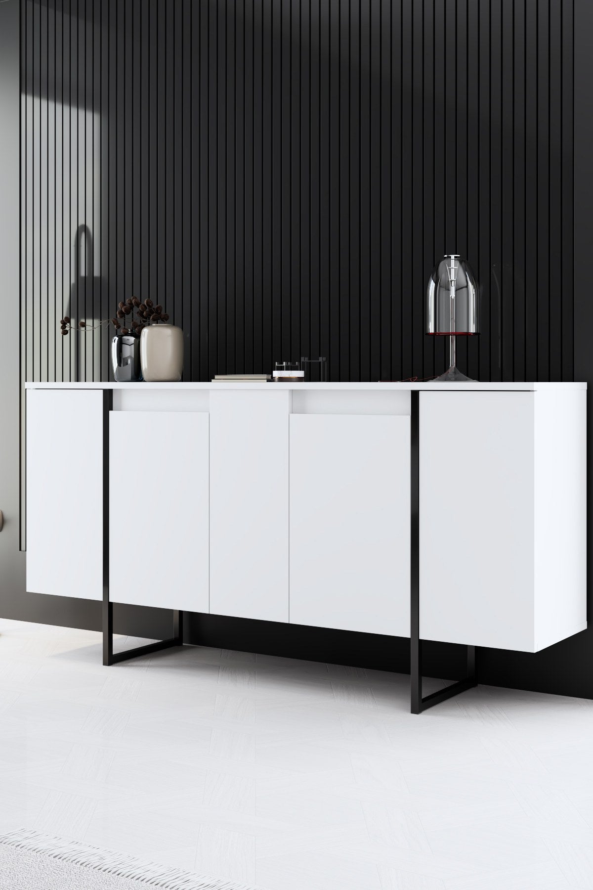 Furniture Sets - Furniture Set White Luxury - Coffee Table + TV Furniture + Dresser - Black Frame - Dimehouse