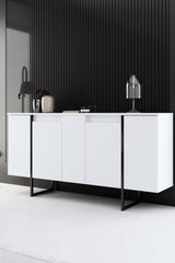 Furniture Sets - Furniture Set White Luxury - Coffee Table + TV Furniture + Dresser - Black Frame - Dimehouse