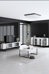 Furniture Sets - Furniture Set White Luxury - Coffee Table + TV Furniture + Dresser - Black Frame - Dimehouse