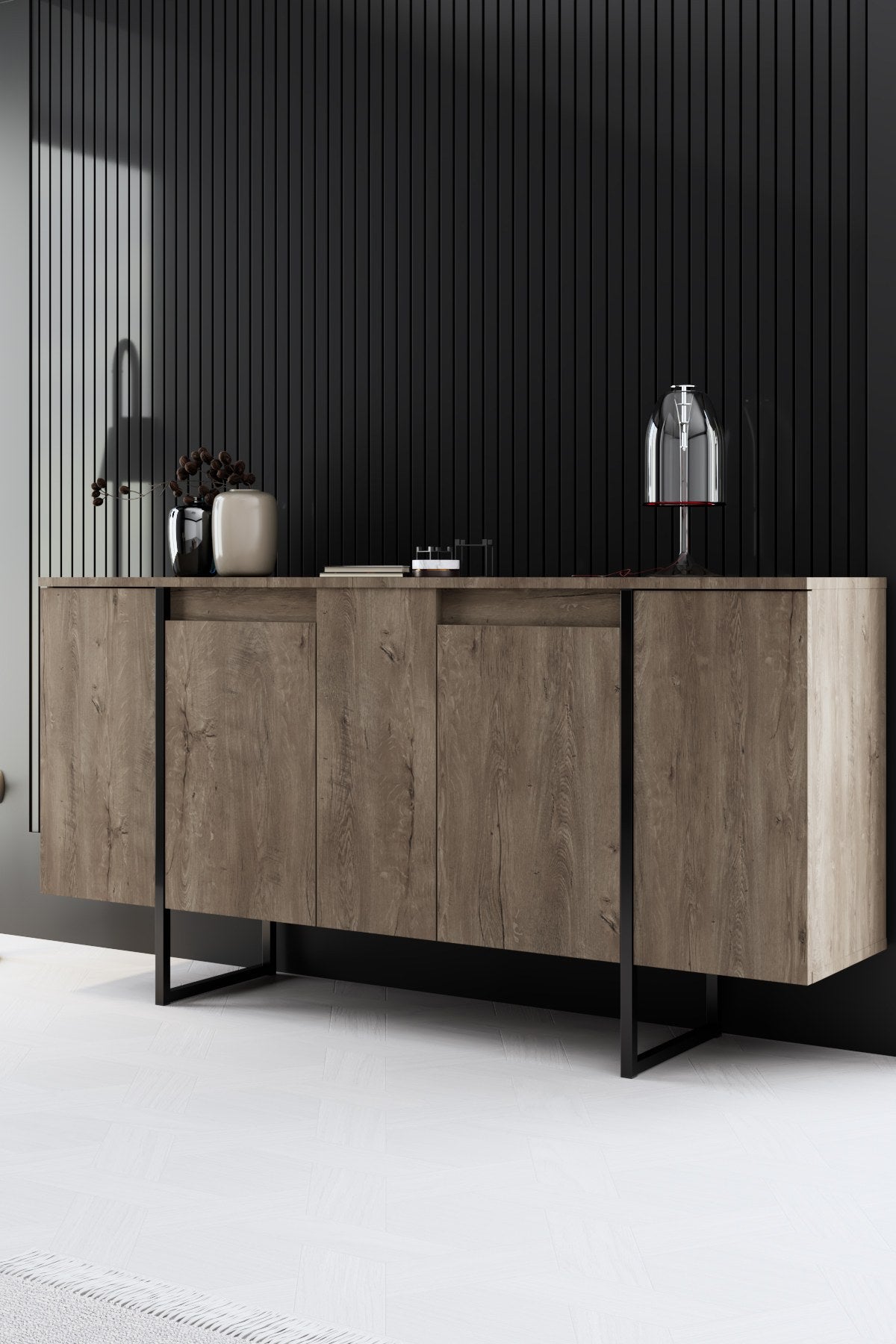 Furniture Sets - Furniture Set Walnut Luxury - Coffee Table + TV Furniture + Dresser - Black Frame - Dimehouse