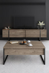 Furniture Sets - Furniture Set Walnut Luxury - Coffee Table + TV Furniture + Dresser - Black Frame - Dimehouse