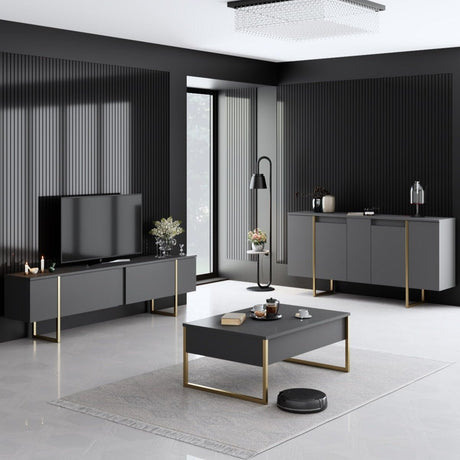 Furniture Sets - Furniture Set Anthracite Luxury - Coffee Table + TV Furniture + Sideboard - Golden Frame - Dimehouse