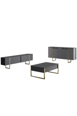 Furniture Sets - Furniture Set Anthracite Luxury - Coffee Table + TV Furniture + Sideboard - Golden Frame - Dimehouse