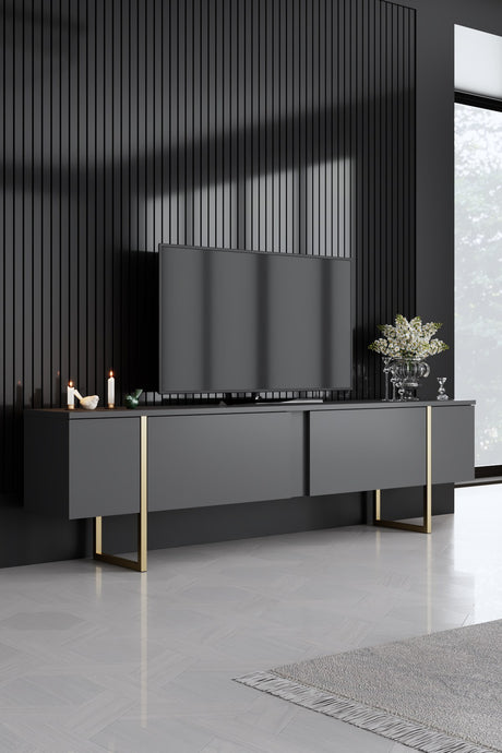 Furniture Sets - Furniture Set Anthracite Luxury - Coffee Table + TV Furniture + Sideboard - Golden Frame - Dimehouse