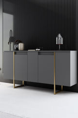 Furniture Sets - Furniture Set Anthracite Luxury - Coffee Table + TV Furniture + Sideboard - Golden Frame - Dimehouse