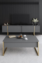 Furniture Sets - Furniture Set Anthracite Luxury - Coffee Table + TV Furniture + Sideboard - Golden Frame - Dimehouse