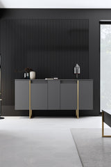 Furniture Sets - Furniture Set Anthracite Luxury - Coffee Table + TV Furniture + Sideboard - Golden Frame - Dimehouse