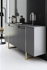 Furniture Sets - Furniture Set Anthracite Luxury - Coffee Table + TV Furniture + Sideboard - Golden Frame - Dimehouse