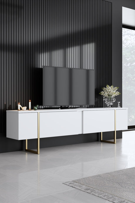 Furniture Sets - Furniture Set White Luxury - Coffee Table + TV Furniture + Dresser - Golden Frame - Dimehouse