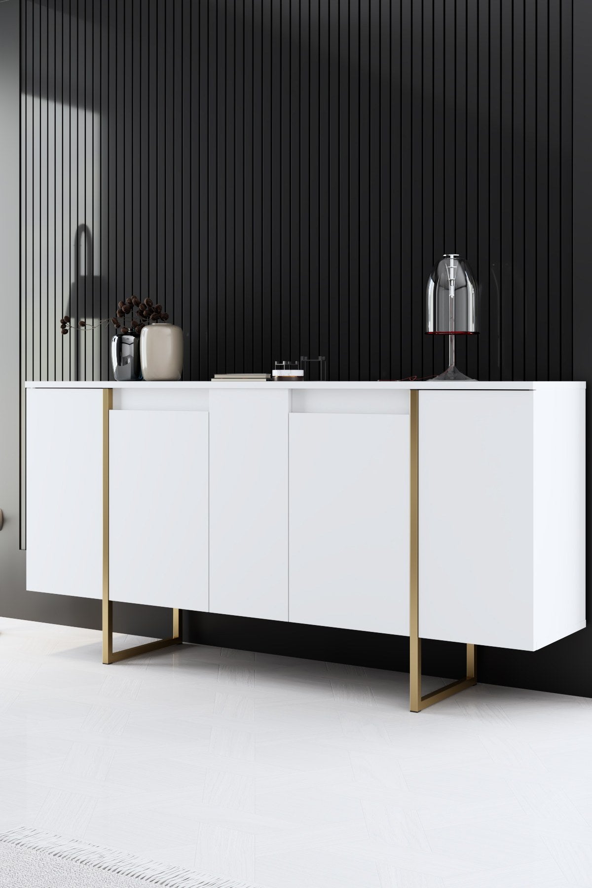 Furniture Sets - Furniture Set White Luxury - Coffee Table + TV Furniture + Dresser - Golden Frame - Dimehouse