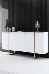 Furniture Sets - Furniture Set White Luxury - Coffee Table + TV Furniture + Dresser - Golden Frame - Dimehouse