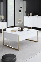 Furniture Sets - Furniture Set White Luxury - Coffee Table + TV Furniture + Dresser - Golden Frame - Dimehouse