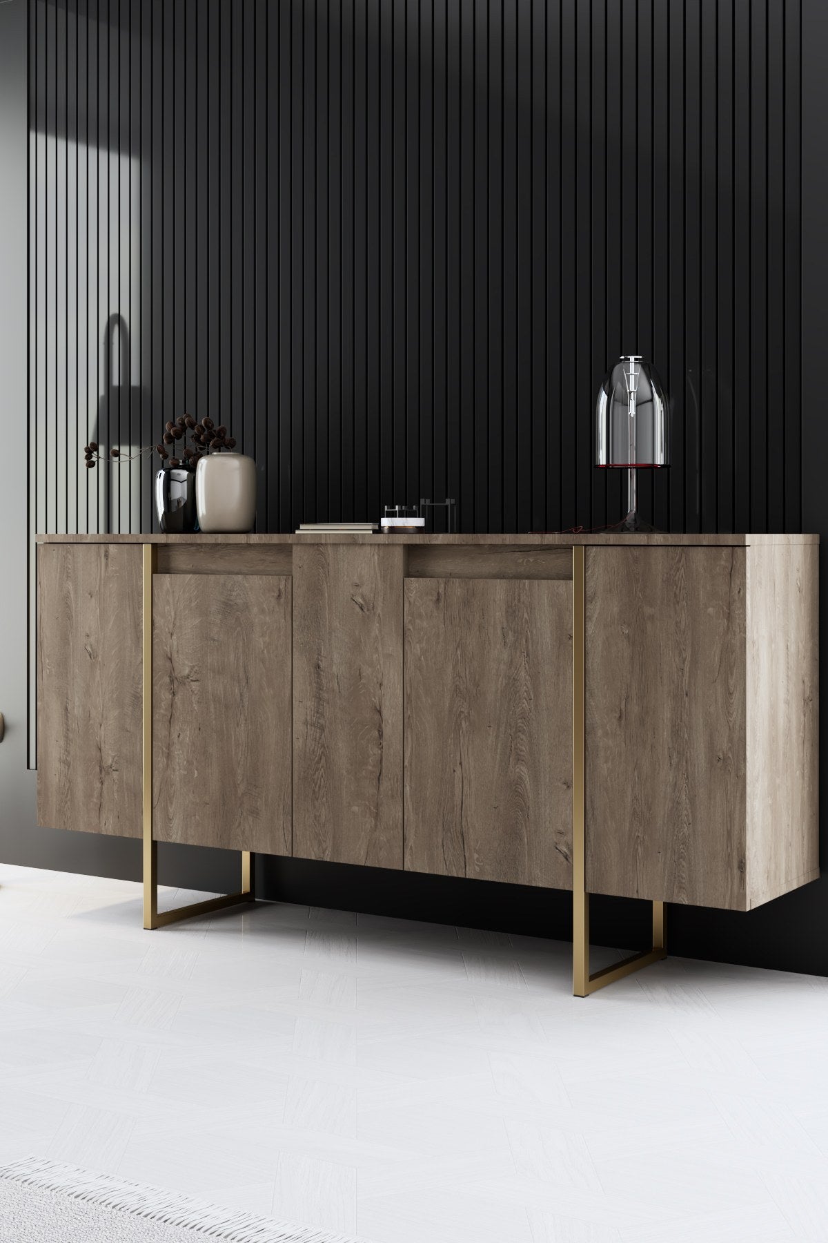 Furniture Sets - Furniture Set Walnut Luxury - Coffee Table + TV Furniture + Sideboard - Golden Frame - Dimehouse