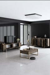Furniture Sets - Furniture Set Walnut Luxury - Coffee Table + TV Furniture + Sideboard - Golden Frame - Dimehouse