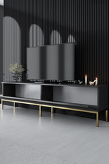 TV Furniture - TV Furniture Lord Anthracite Gold Melamine 180x47x30 cm - Dimehouse