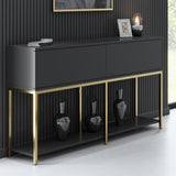 Sideboards - Modern Sideboard Anthracite Lord 150x30x80 - Gold Frame - Two Compartments - Dimehouse