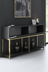 Sideboards - Modern Sideboard Anthracite Lord 150x30x80 - Gold Frame - Two Compartments - Dimehouse