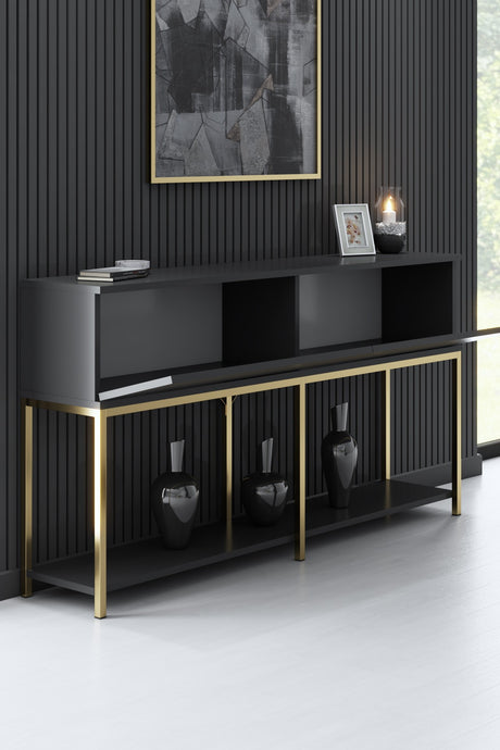 Sideboards - Modern Sideboard Anthracite Lord 150x30x80 - Gold Frame - Two Compartments - Dimehouse