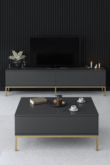 Coffee tables - Rectangular Coffee Table Anthracite Lord 90x60 - Golden Frame - Dimehouse