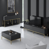 Furniture Sets - Furniture Set Anthracite Lord - Coffee Table + TV Furniture + Sideboard - Golden Frame - Dimehouse